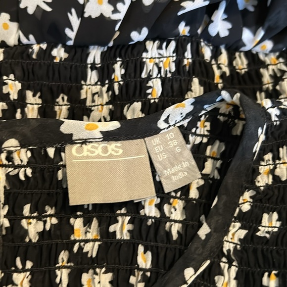 Asos Women's Size 6 Black Flowered Smocked Maxi Key Hole in Back -Dress w/lining - Picture 7 of 11